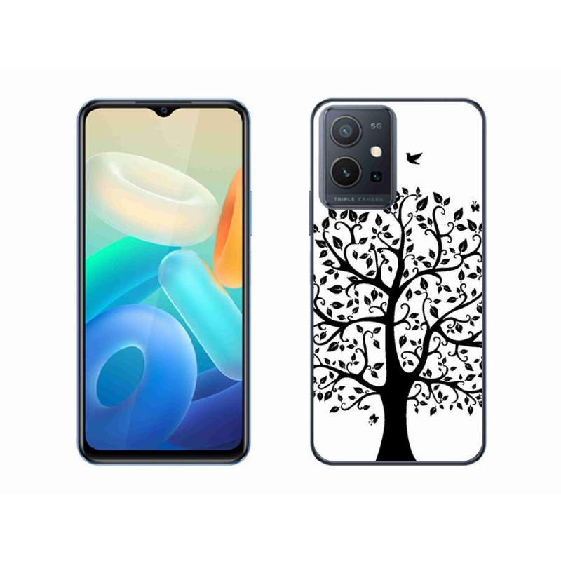 Gél borítás mmCase a Vivo Y55 5G-hez - fekete és fehér fa