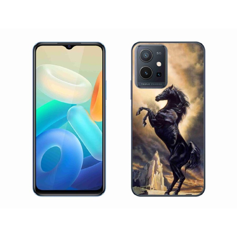 Gél borító mmCase a Vivo Y55 5G készülékhez - fekete rajzfilm ló