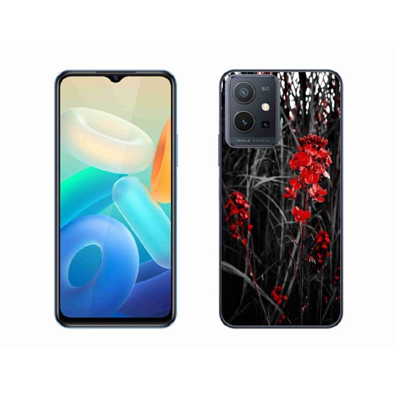 Gél borító mmCase a Vivo Y55 5G-hez - piros növényhez