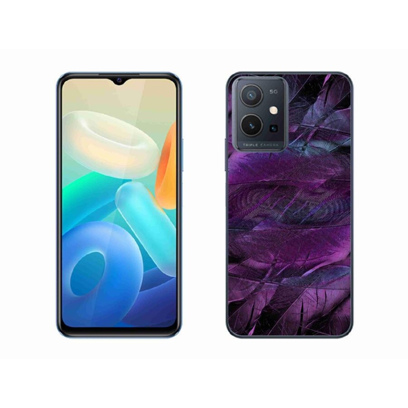 Gél védőhuzat mmCase a Vivo Y55 5G készülékhez - lila tollak