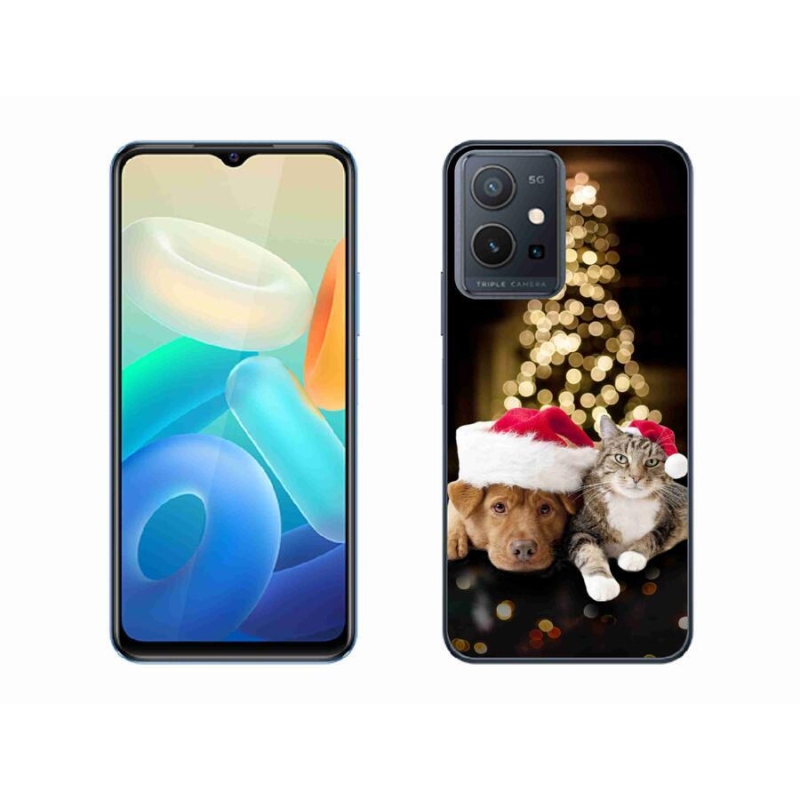 Gél borító mmCase a Vivo Y55 5G készülékhez - Karácsonyi kutya és macska
