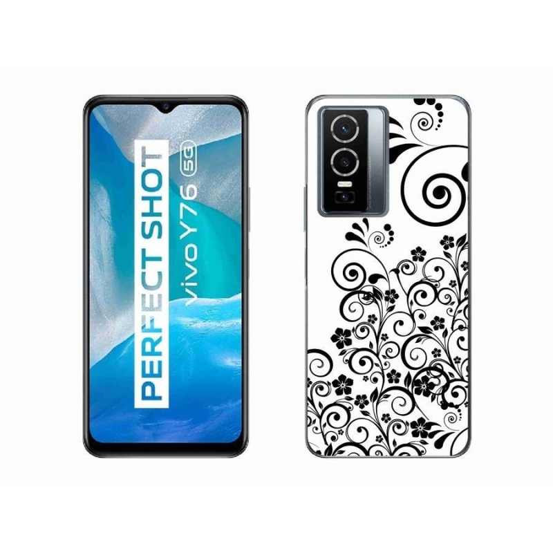 Gél borító mmCase a Vivo Y76 5G készülékhez - fekete és fehér virágmintás