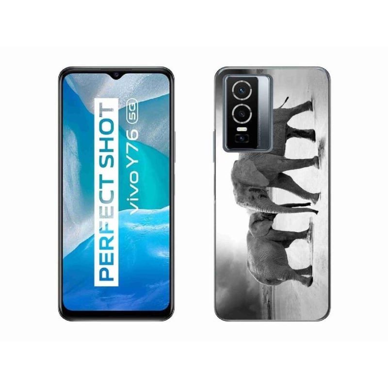 Gél borító mmCase a Vivo Y76 5G készülékhez - fekete és fehér elefántok
