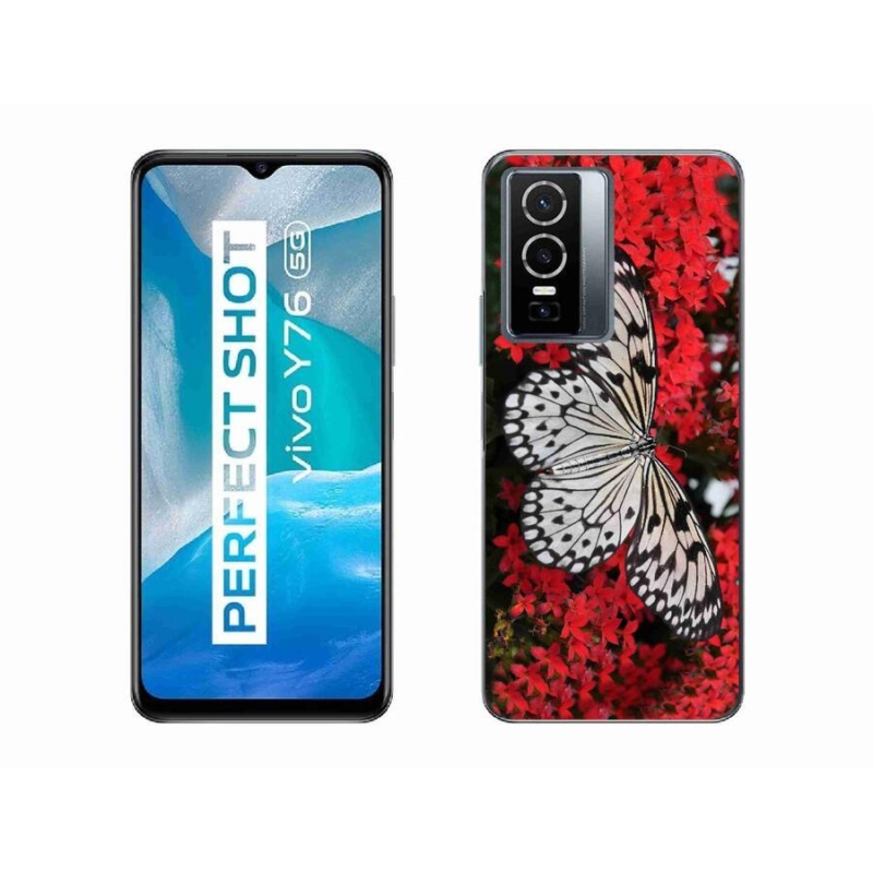 Gél védőhuzat mmCase a Vivo Y76 5G készülékhez - fekete-fehér pillangó 1