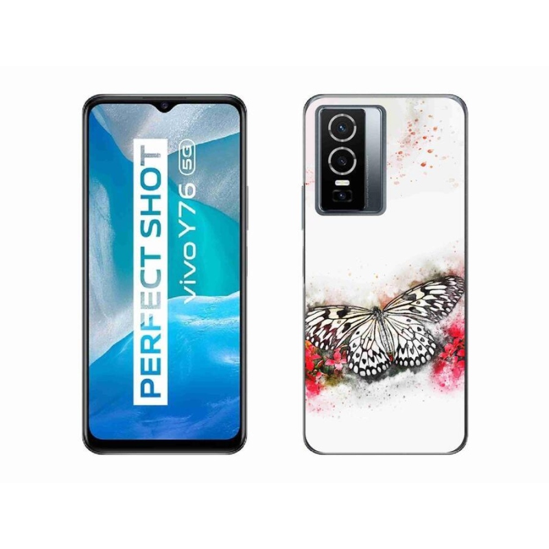 Zselés borítás mmCase a Vivo Y76 5G-hez - fekete-fehér pillangó