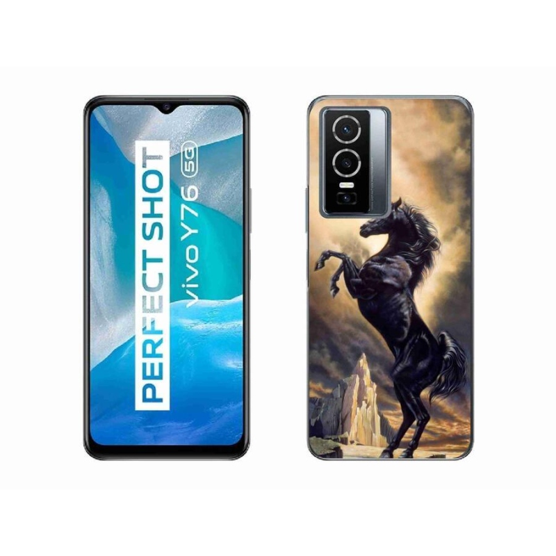 Gél borító mmCase a Vivo Y76 5G készülékhez - fekete rajzfilm ló