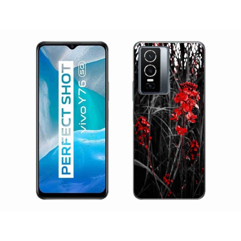 Zselés borító mmCase a Vivo Y76 5G-hez - piros növényhez