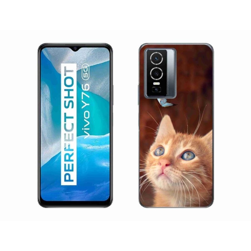 Gél borító mmCase a Vivo Y76 5G készülékhez - pillangó és cica