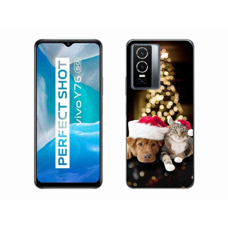 Gél borító mmCase a Vivo Y76 5G készülékhez - Karácsonyi kutya és macska