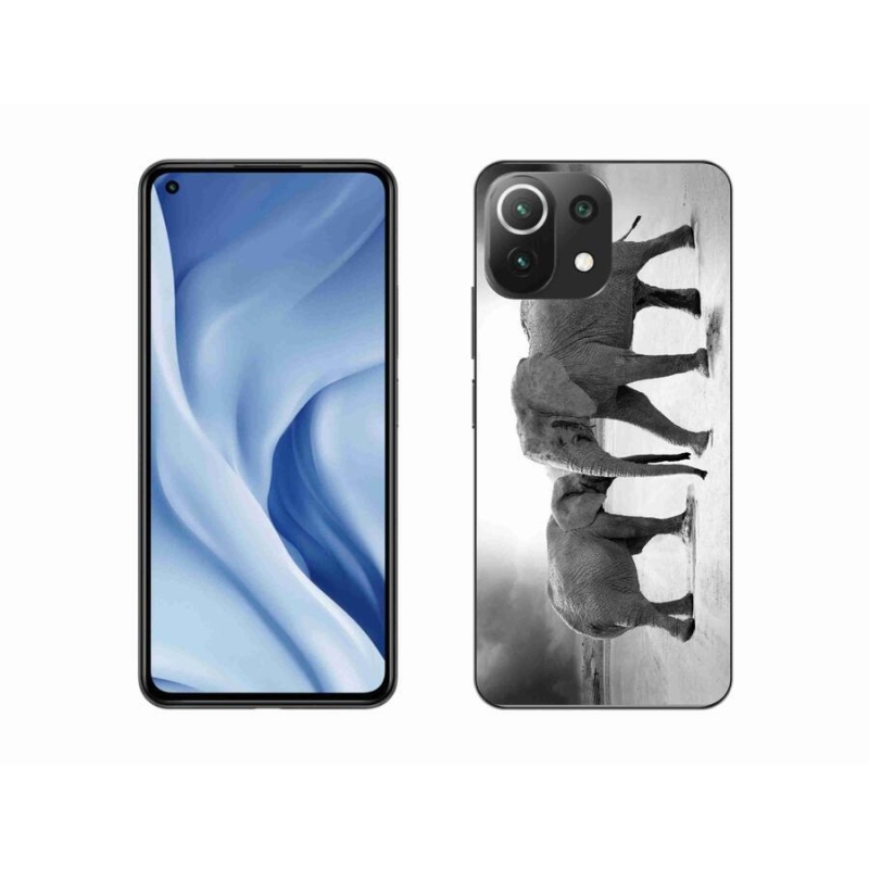Gél borítás mmCase a Xiaomi 11 Lite 5G NE számára - fekete és fehér elefántok