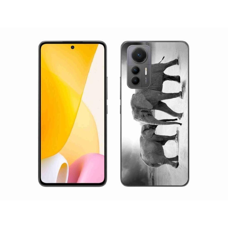 Gél borítás mmCase a Xiaomi 12 Lite-hoz - fekete és fehér elefántok