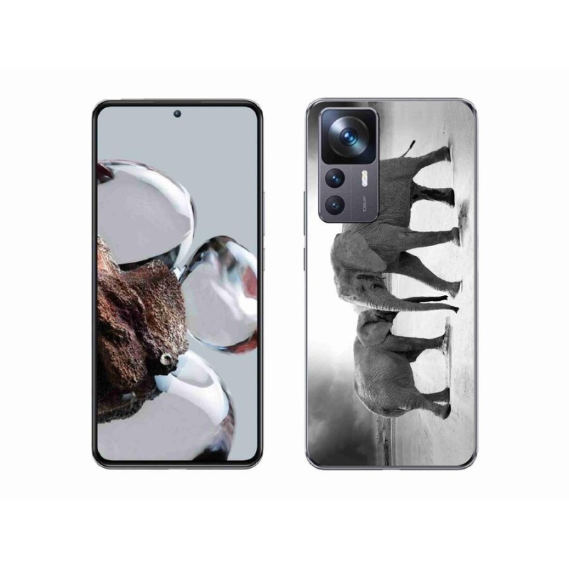 Gél borítás mmCase a Xiaomi 12T Pro számára - fekete és fehér elefántok