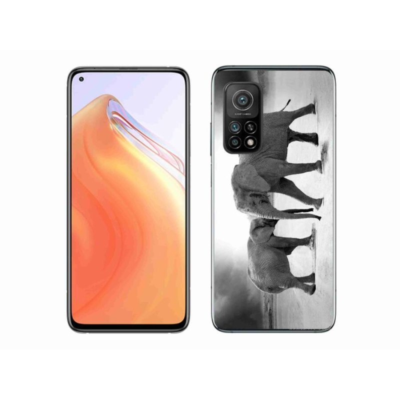 Gél borítás mmCase a Xiaomi Mi 10T Pro 5G számára - fekete és fehér elefántok