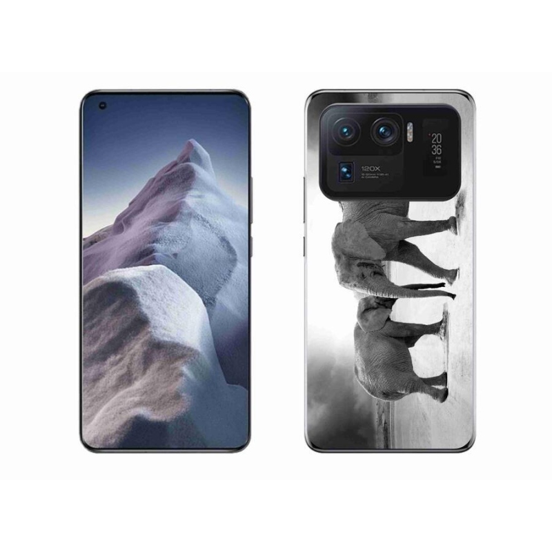 Gél borítás mmCase a Xiaomi Mi 11 Ultra számára - fekete és fehér elefántok
