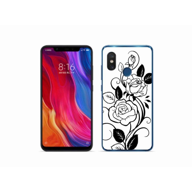 Gél borítás mmCase a Xiaomi Mi 8-hoz - fekete és fehér rózsa