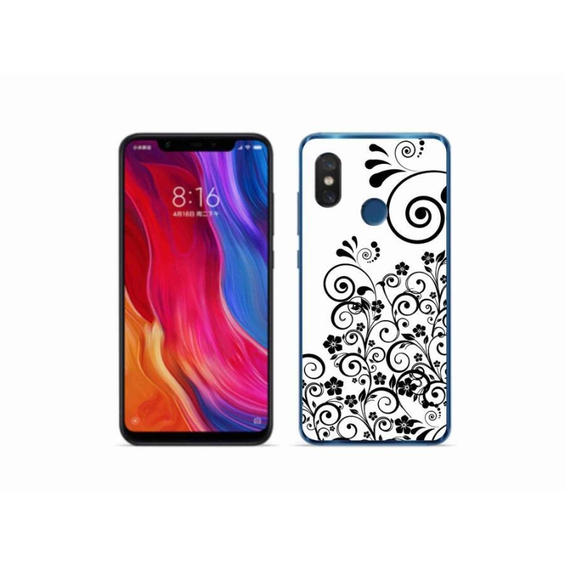 Gél borító mmCase a Xiaomi Mi 8-hoz - fekete és fehér virágmintás