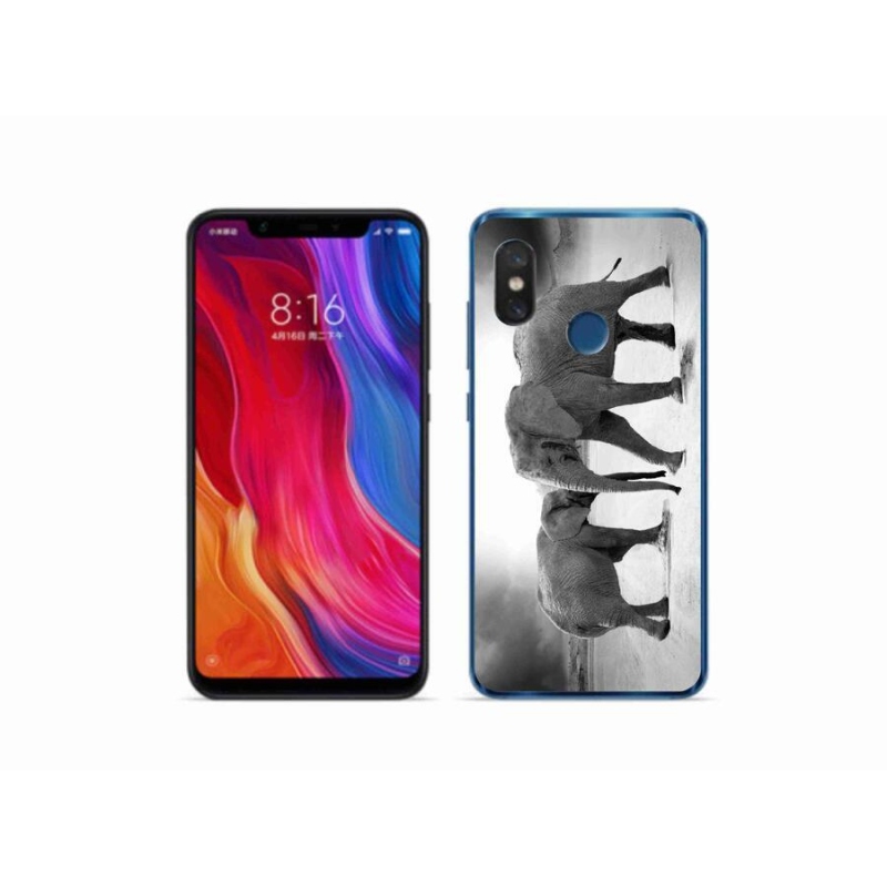 Gél borítás mmCase a Xiaomi Mi 8-hoz - fekete és fehér elefántok
