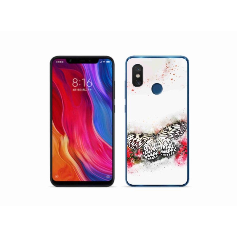 Gél borítás mmCase a Xiaomi Mi 8-hoz - fekete-fehér pillangó