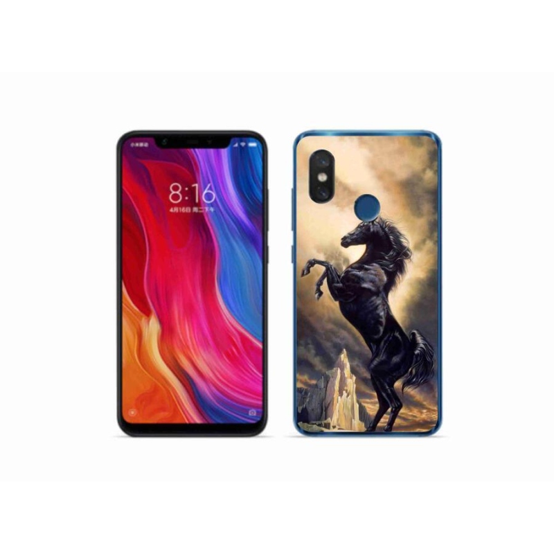 Gél borítás mmCase a Xiaomi Mi 8-hoz - fekete rajzfilm ló