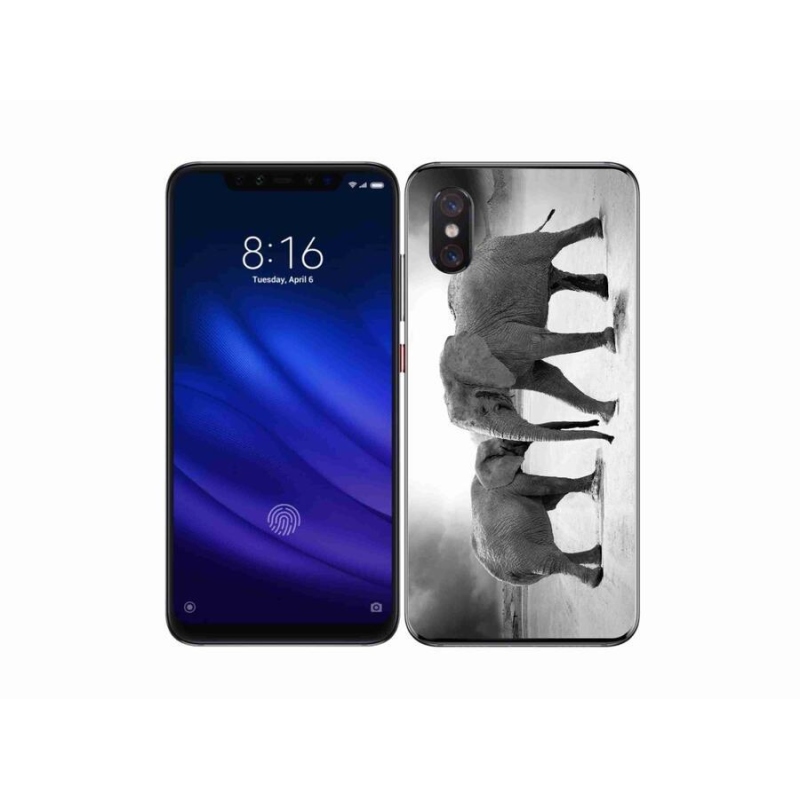 Gél borítás mmCase a Xiaomi Mi 8 Pro számára - fekete és fehér elefántok