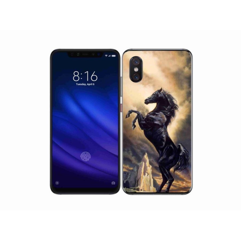Gél borítás mmCase a Xiaomi Mi 8 Pro számára - fekete rajzfilm ló
