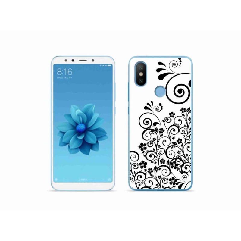 Gél borítás mmCase a Xiaomi Mi A2 készülékhez - fekete és fehér virágmintás