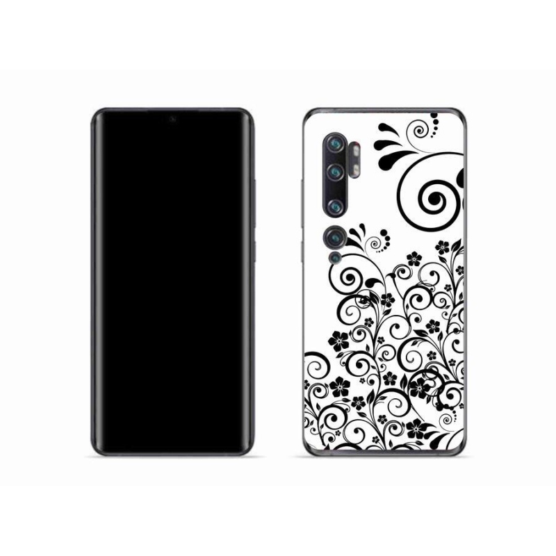 Gél borító mmCase a Xiaomi Mi Note 10 készülékhez - fekete és fehér virágmintás