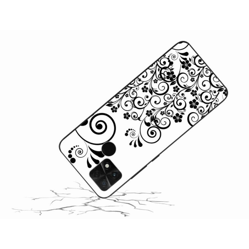 Gél borító mmCase a Xiaomi Poco C40 készülékhez - fekete és fehér virágmintás
