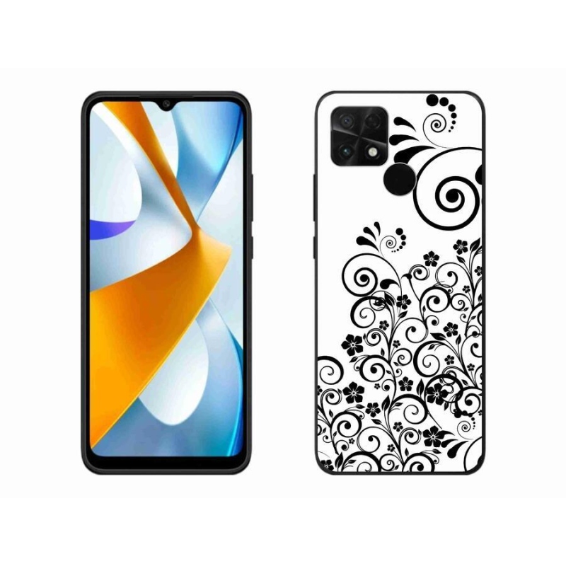 Gél borító mmCase a Xiaomi Poco C40 készülékhez - fekete és fehér virágmintás