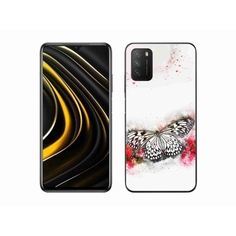Gél borítás mmCase a Xiaomi Poco M3-hoz - fekete és fehér pillangó