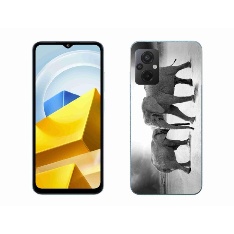 Gél borítás mmCase a Xiaomi Poco M5 4G-hez - fekete és fehér elefántok