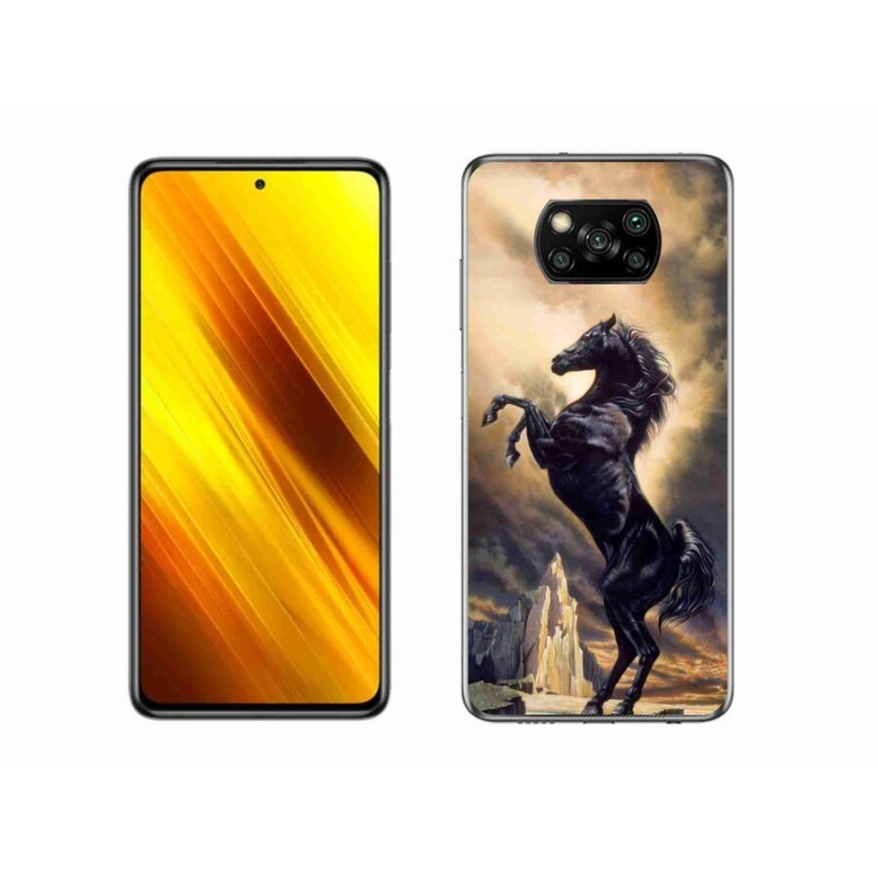 Gél borítás mmCase a Xiaomi Poco X3-hoz - fekete rajzfilm ló