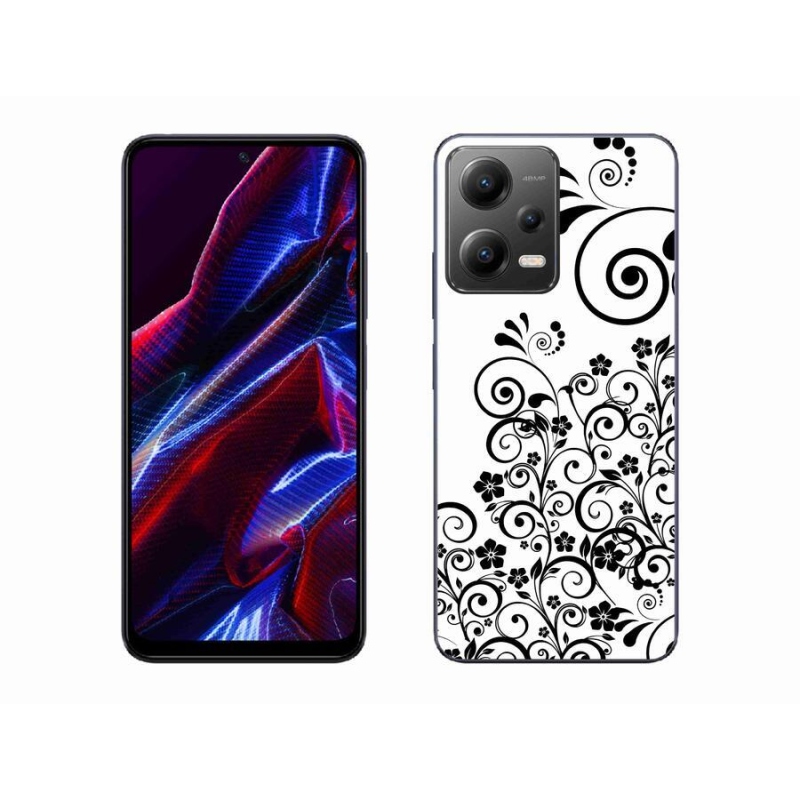 Gél borítás mmCase a Xiaomi Poco X5 5G-hez - fekete és fehér virágminták