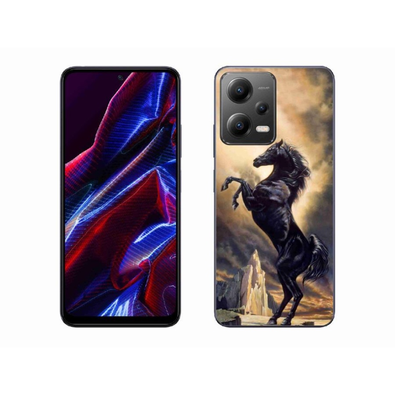 Gél borítás mmCase a Xiaomi Poco X5 5G számára - fekete rajzfilm ló