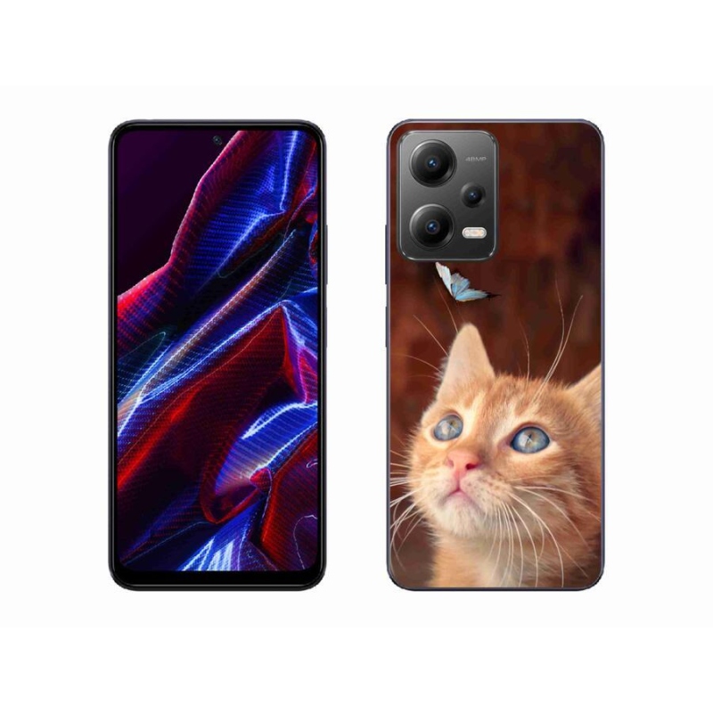 Gél borító mmCase a Xiaomi Poco X5 5G számára - pillangó és cica