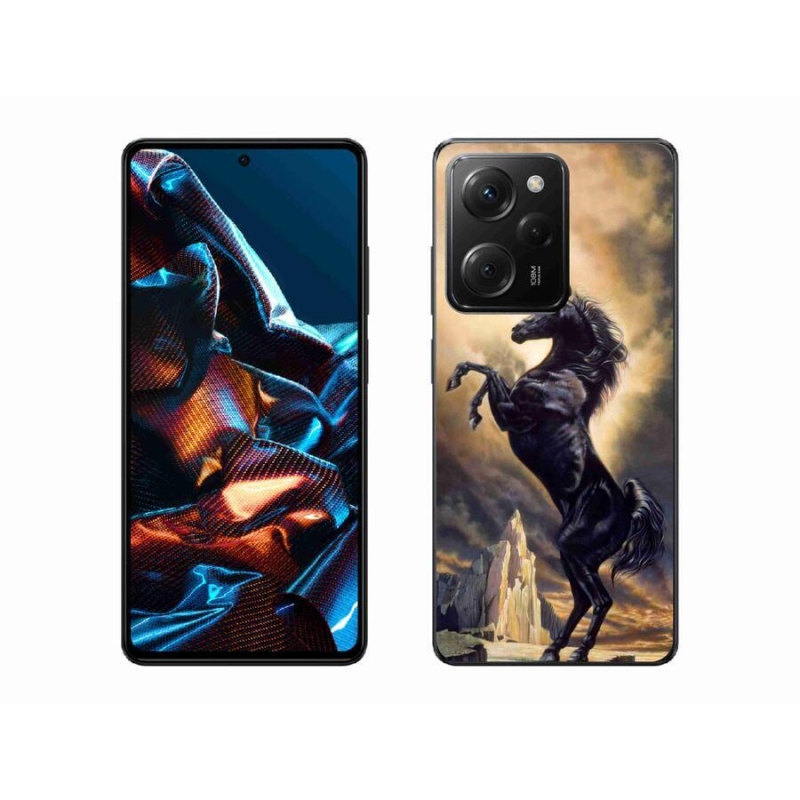 Gél borítás mmCase a Xiaomi Poco X5 Pro 5G számára - fekete rajzfilm ló