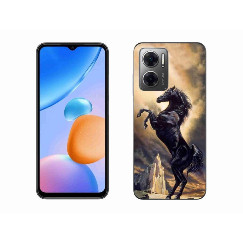 Gél borító mmCase a Xiaomi Redmi 10 5G-hez - fekete rajzfilm ló