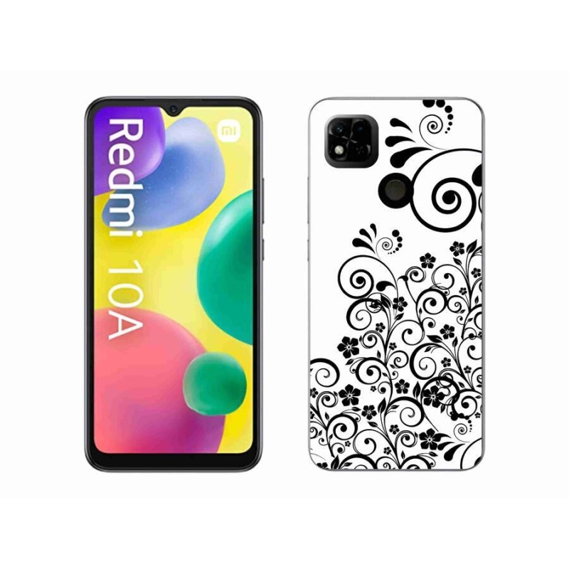 Gél borítás mmCase a Xiaomi Redmi 10A számára - fekete és fehér virágmintás