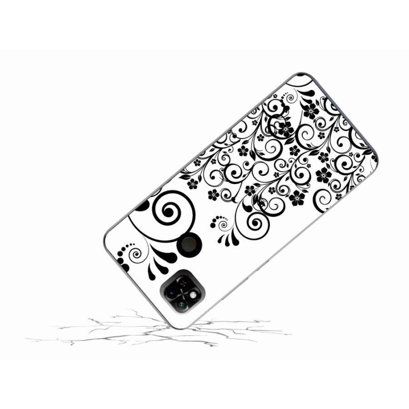 Gél borítás mmCase a Xiaomi Redmi 10A számára - fekete és fehér virágmintás