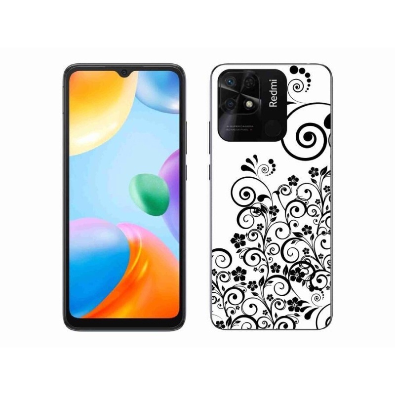 Gél borítás mmCase a Xiaomi Redmi 10C-hez - fekete és fehér virágmintás