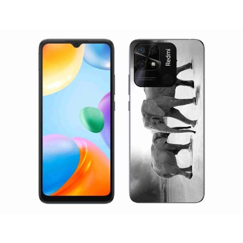 Gél borítás mmCase a Xiaomi Redmi 10C-hez - fekete és fehér elefántok