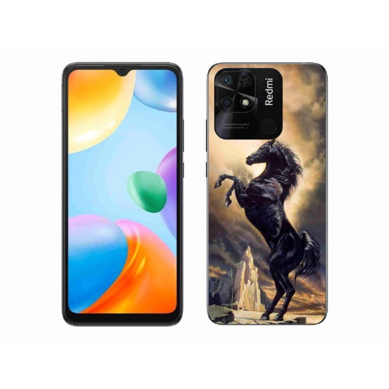 Gél borítás mmCase a Xiaomi Redmi 10C-hez - fekete rajzfilm ló