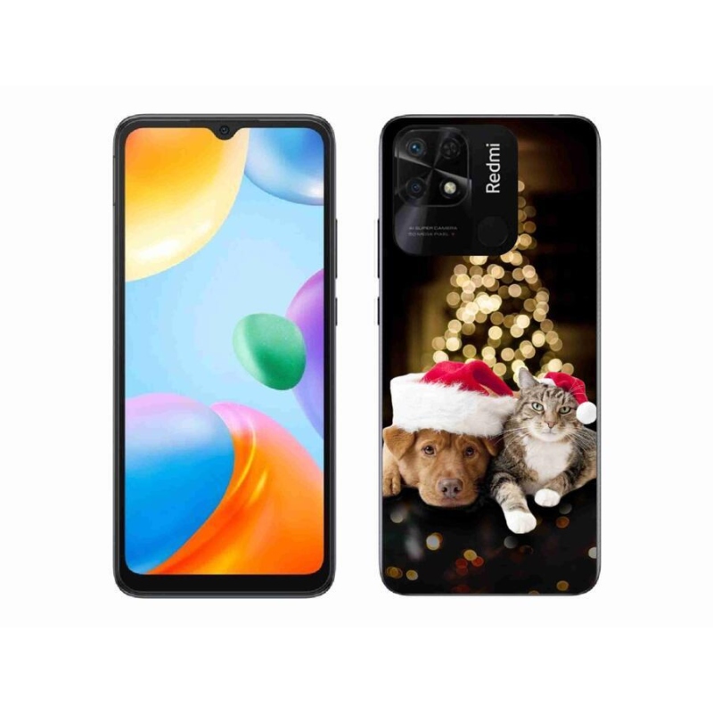 Gél borító mmCase a Xiaomi Redmi 10C-hez - Karácsonyi kutya és macska