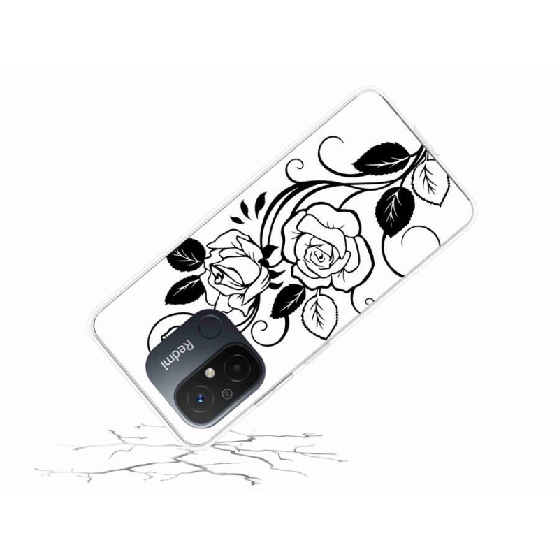 Gél borítás mmCase a Xiaomi Redmi 12C-hez - fekete és fehér rózsa
