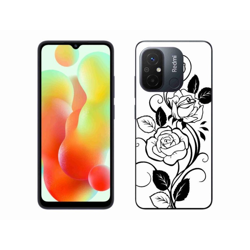 Gél borítás mmCase a Xiaomi Redmi 12C-hez - fekete és fehér rózsa