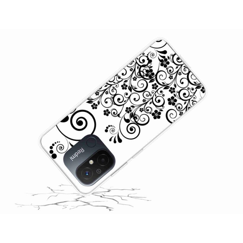 Gél borítás mmCase a Xiaomi Redmi 12C-hez - fekete és fehér virágminták