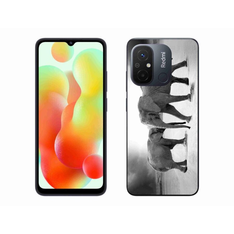 Gél borítás mmCase a Xiaomi Redmi 12C-hez - fekete és fehér elefántok