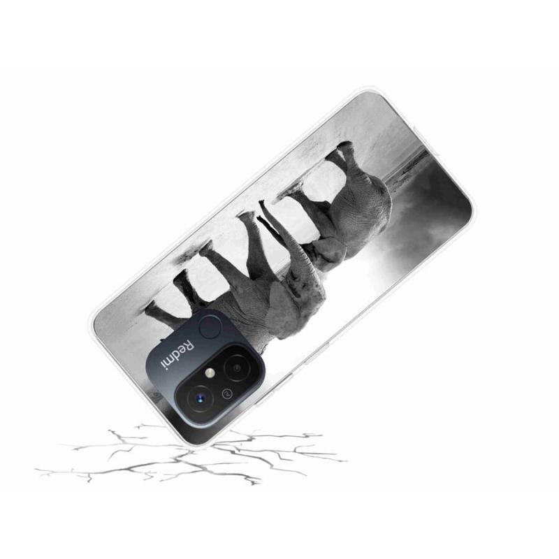 Gél borítás mmCase a Xiaomi Redmi 12C-hez - fekete és fehér elefántok