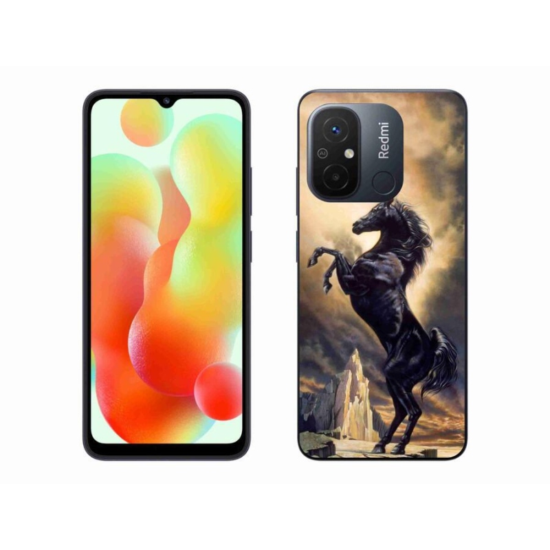 Gél borítás mmCase a Xiaomi Redmi 12C-hez - fekete rajzfilm ló