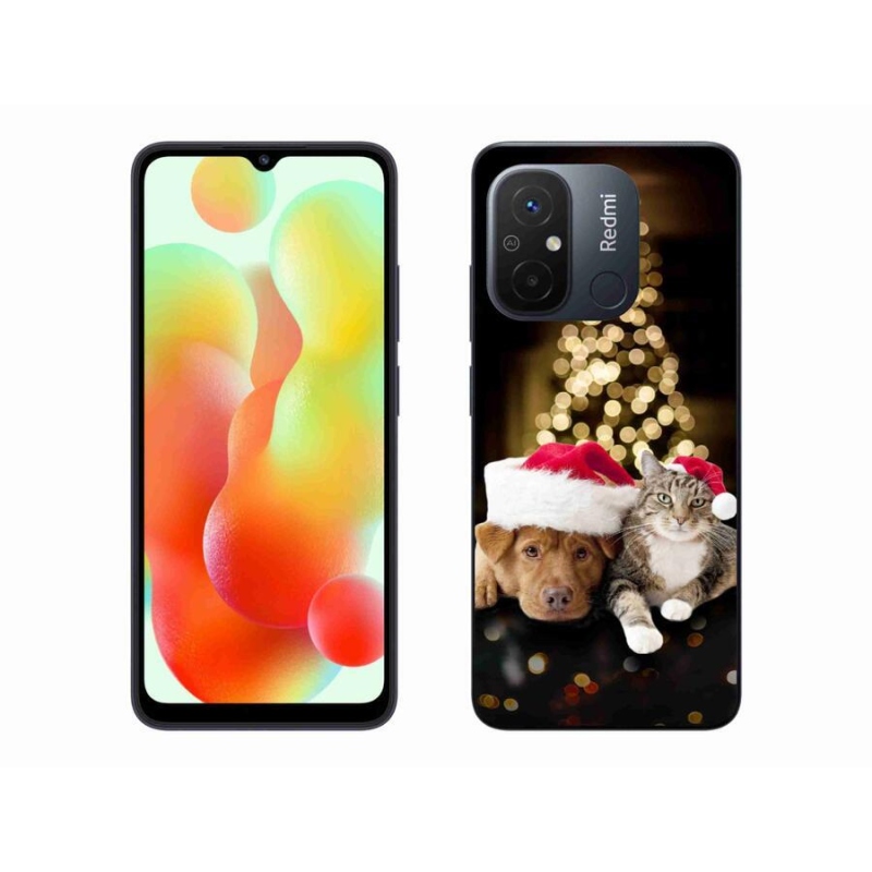 Gél borító mmCase a Xiaomi Redmi 12C-hez - Karácsonyi kutya és macska